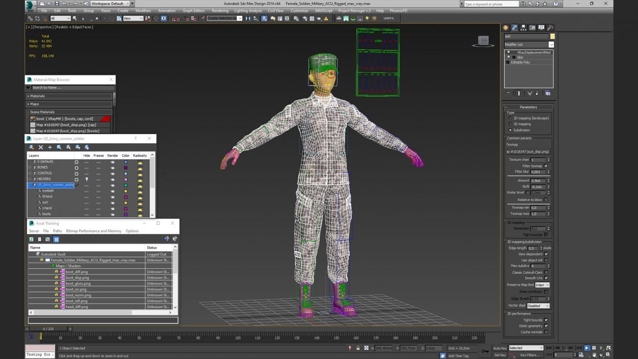 Female Soldier Military ACU Rigged 3D model