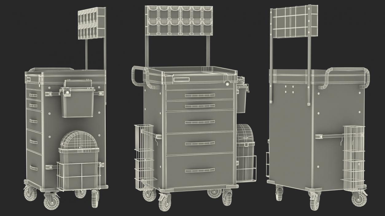 3D General Purpose Medical Cart with Organizer model