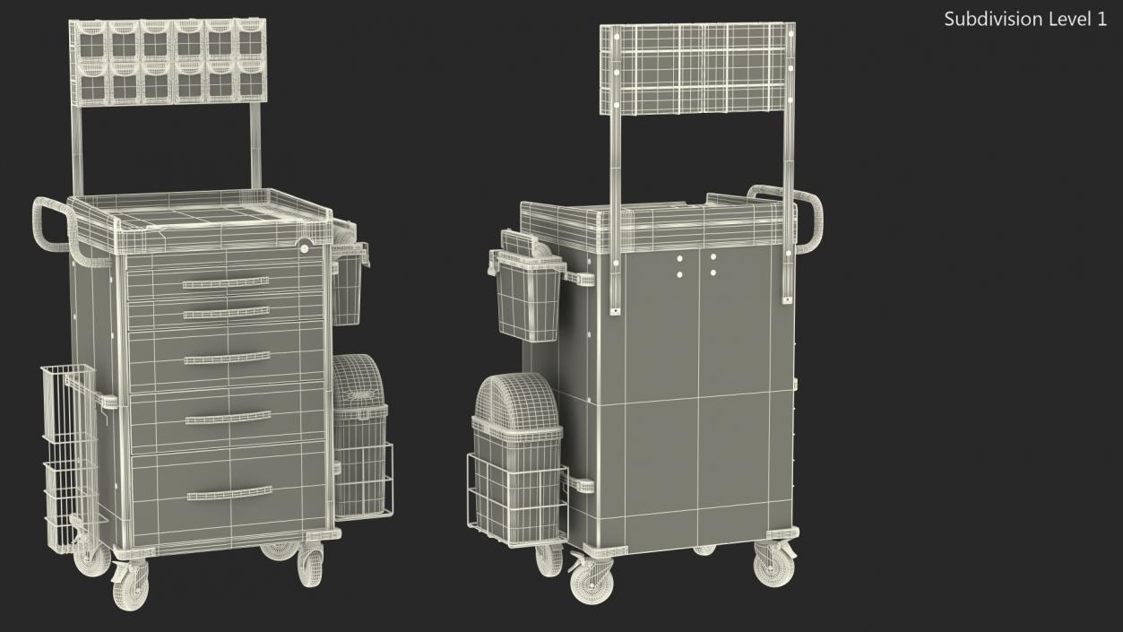 3D General Purpose Medical Cart with Organizer model