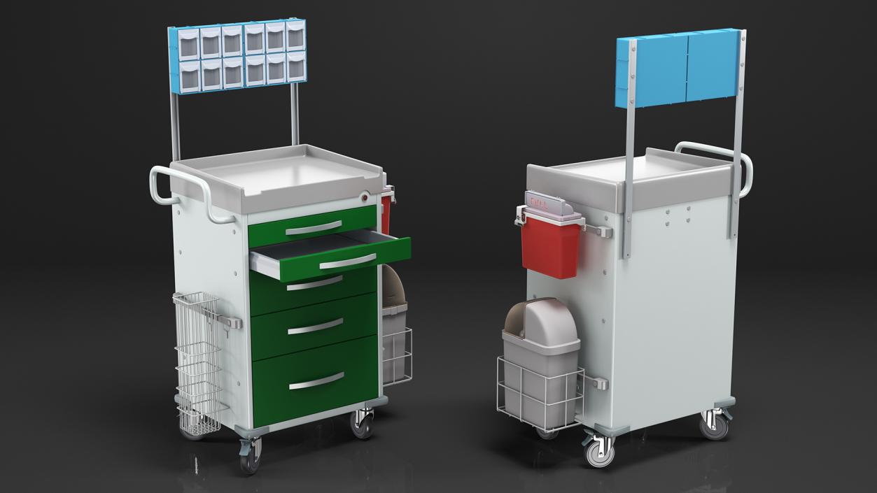 3D General Purpose Medical Cart with Organizer model