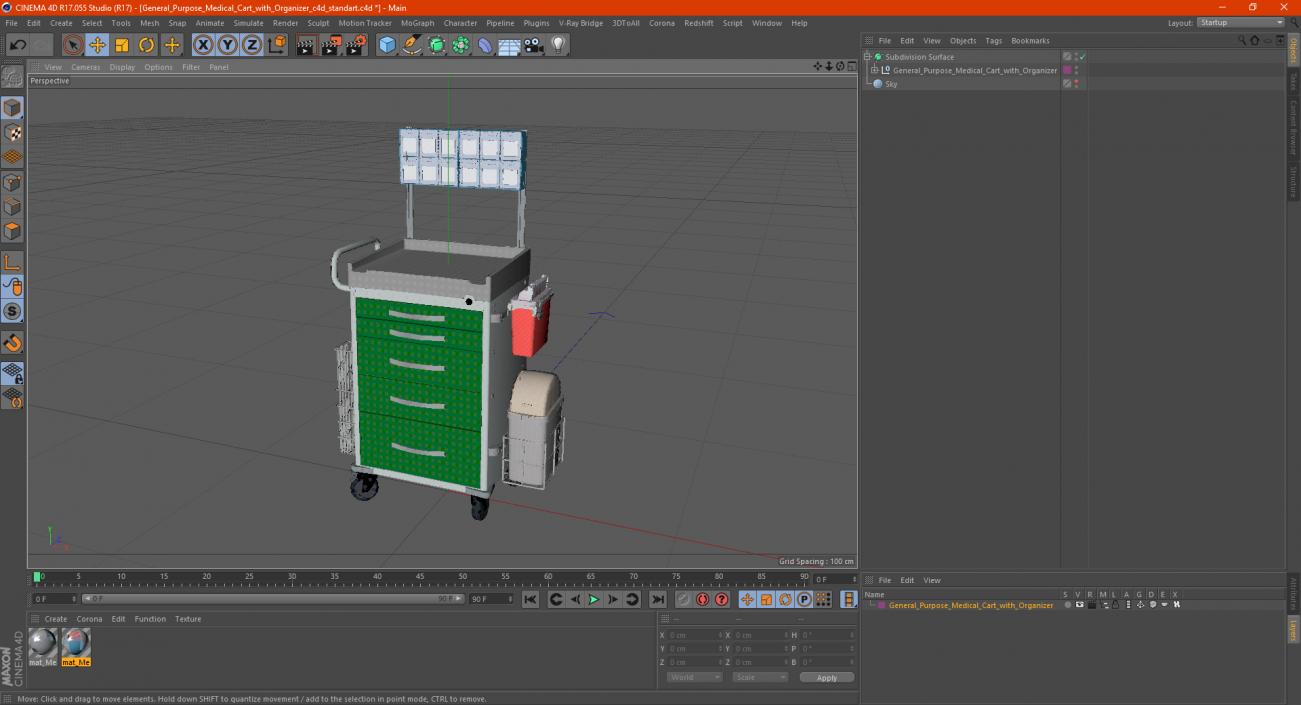 3D General Purpose Medical Cart with Organizer model