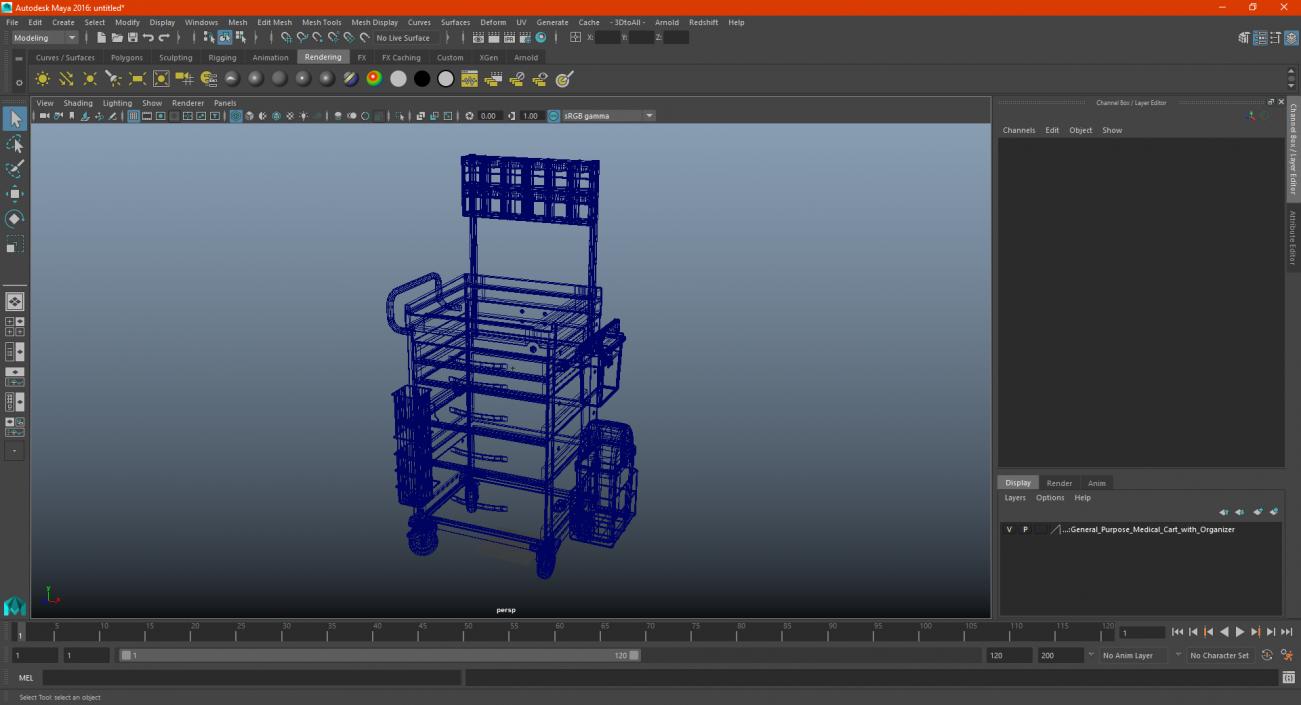 3D General Purpose Medical Cart with Organizer model