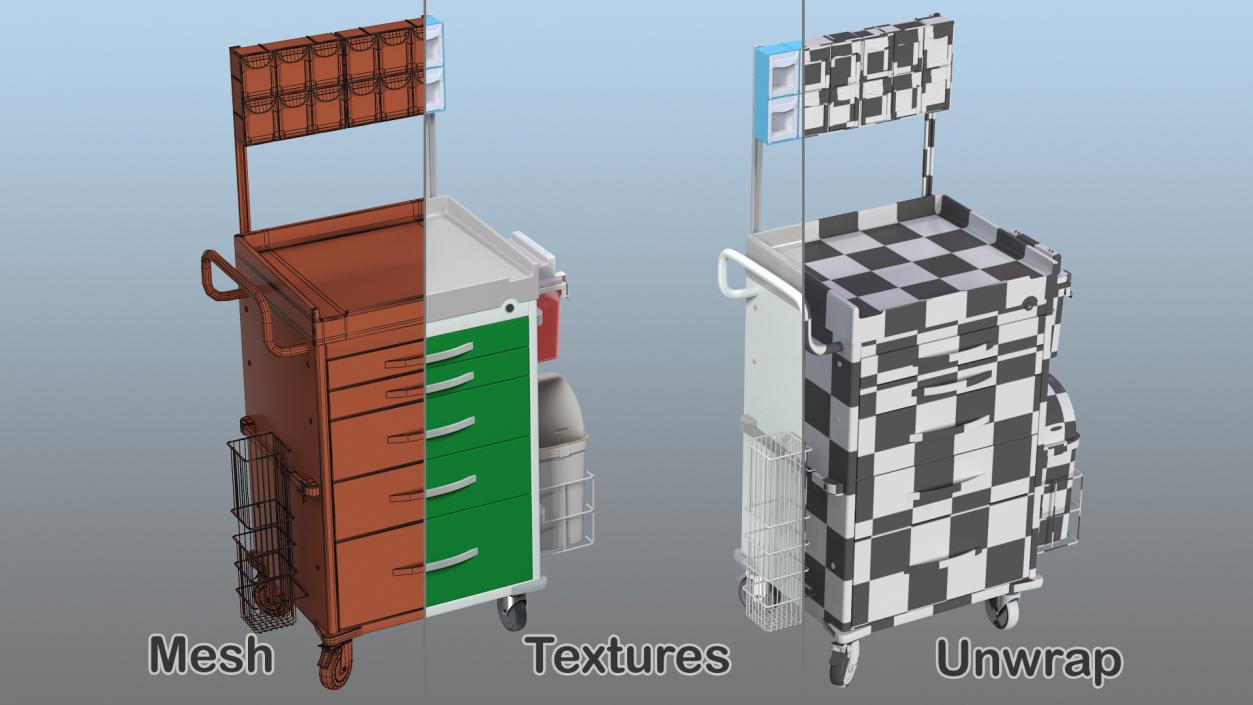 3D General Purpose Medical Cart with Organizer model