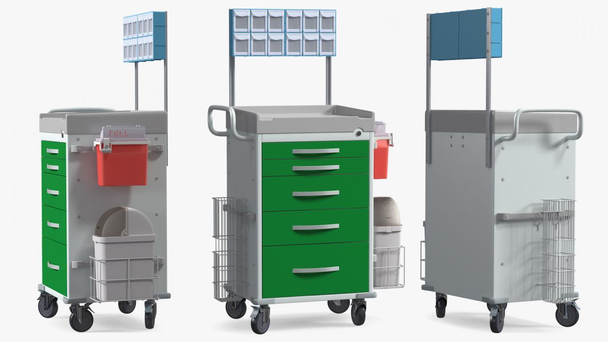 3D General Purpose Medical Cart with Organizer model