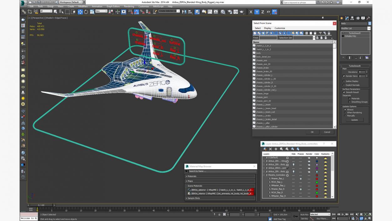 3D Airbus ZEROe Blended-Wing Body Rigged for Maya