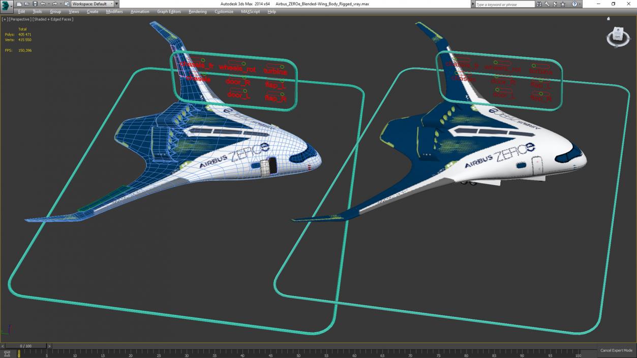 3D Airbus ZEROe Blended-Wing Body Rigged for Maya