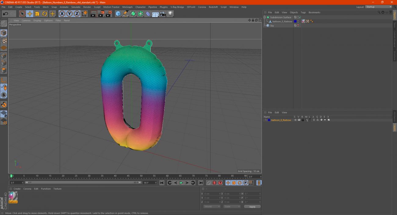 3D model Balloon Numbers 0 Rainbow