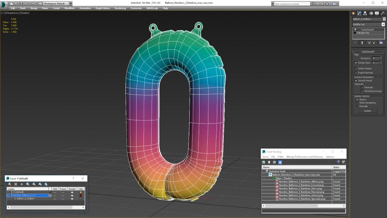 3D model Balloon Numbers 0 Rainbow