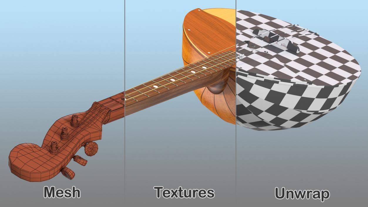 Domra Alto Three String Folk Instrument 3D model