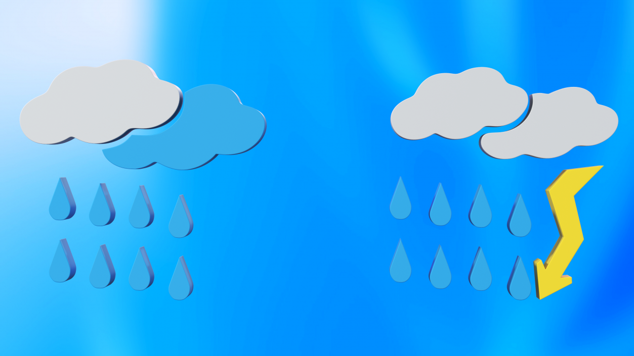 Meteorology Symbols with Rain and Wind Set 3D