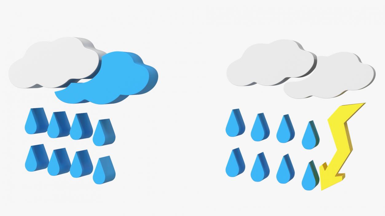 Meteorology Symbols with Rain and Wind Set 3D