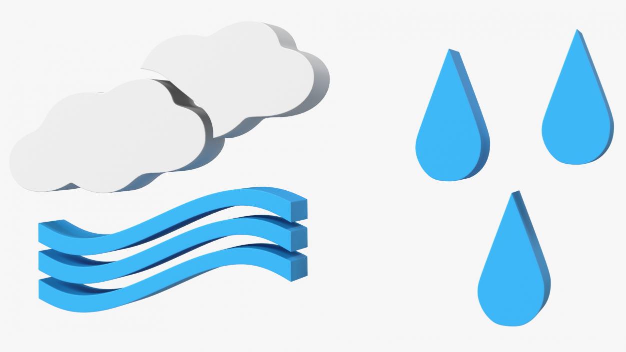 Meteorology Symbols with Rain and Wind Set 3D