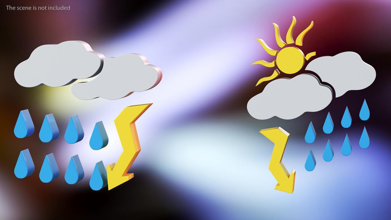 Meteorology Symbols with Rain and Wind Set 3D