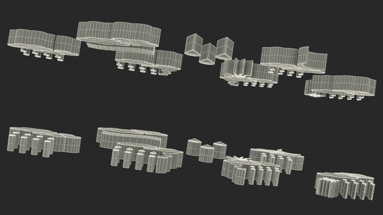 Meteorology Symbols with Rain and Wind Set 3D