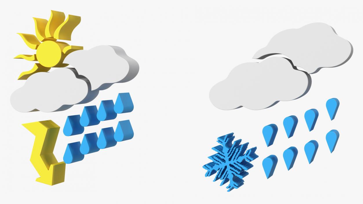 Meteorology Symbols with Rain and Wind Set 3D