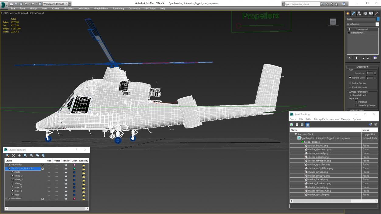 Synchropter Helicopter Rigged 3D model