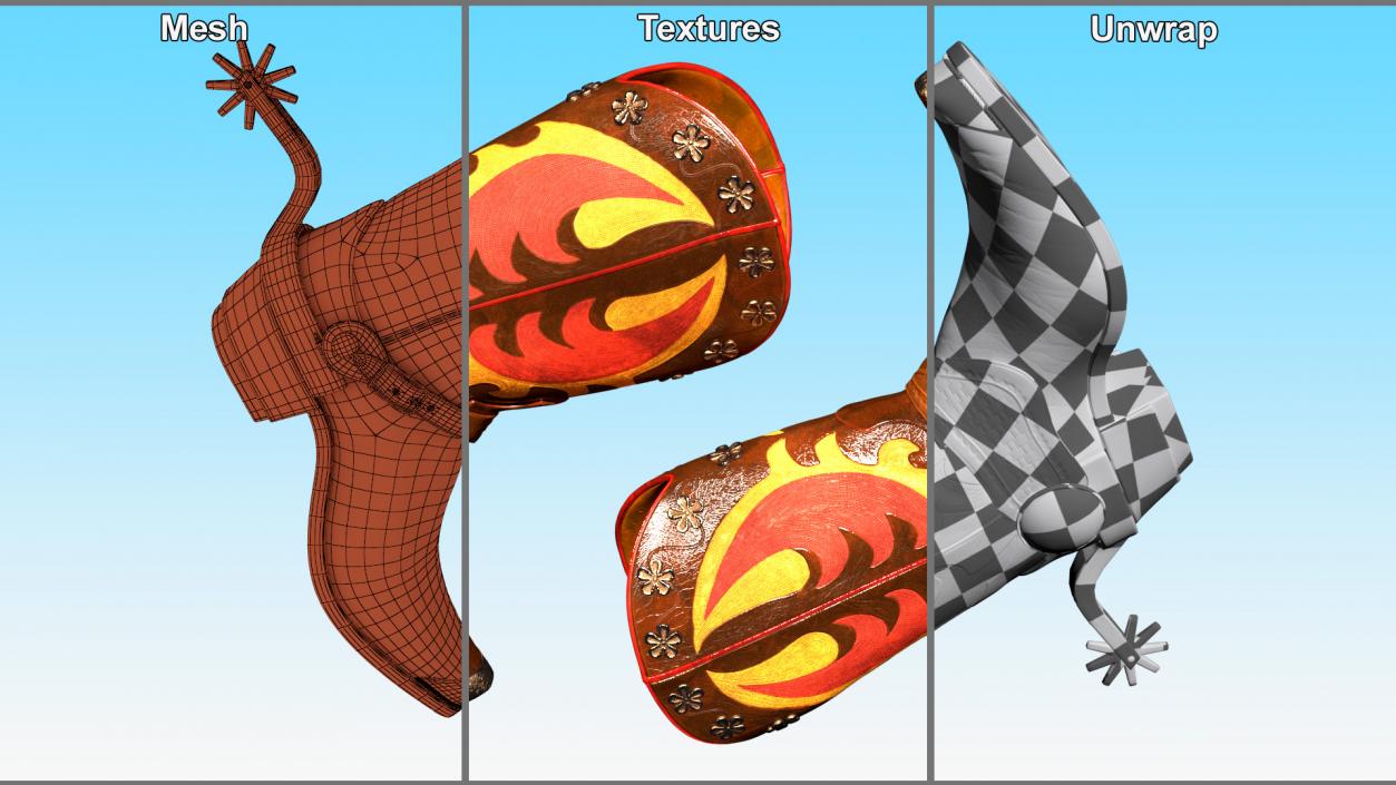 3D model Western Cowboy Boots with Spur