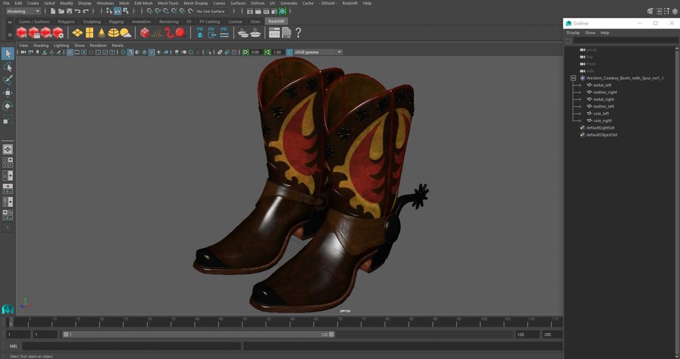 3D model Western Cowboy Boots with Spur