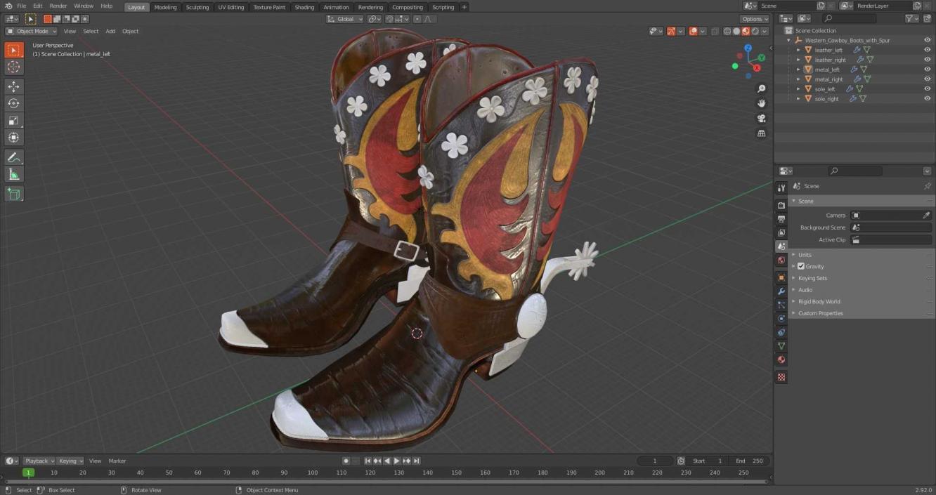 3D model Western Cowboy Boots with Spur