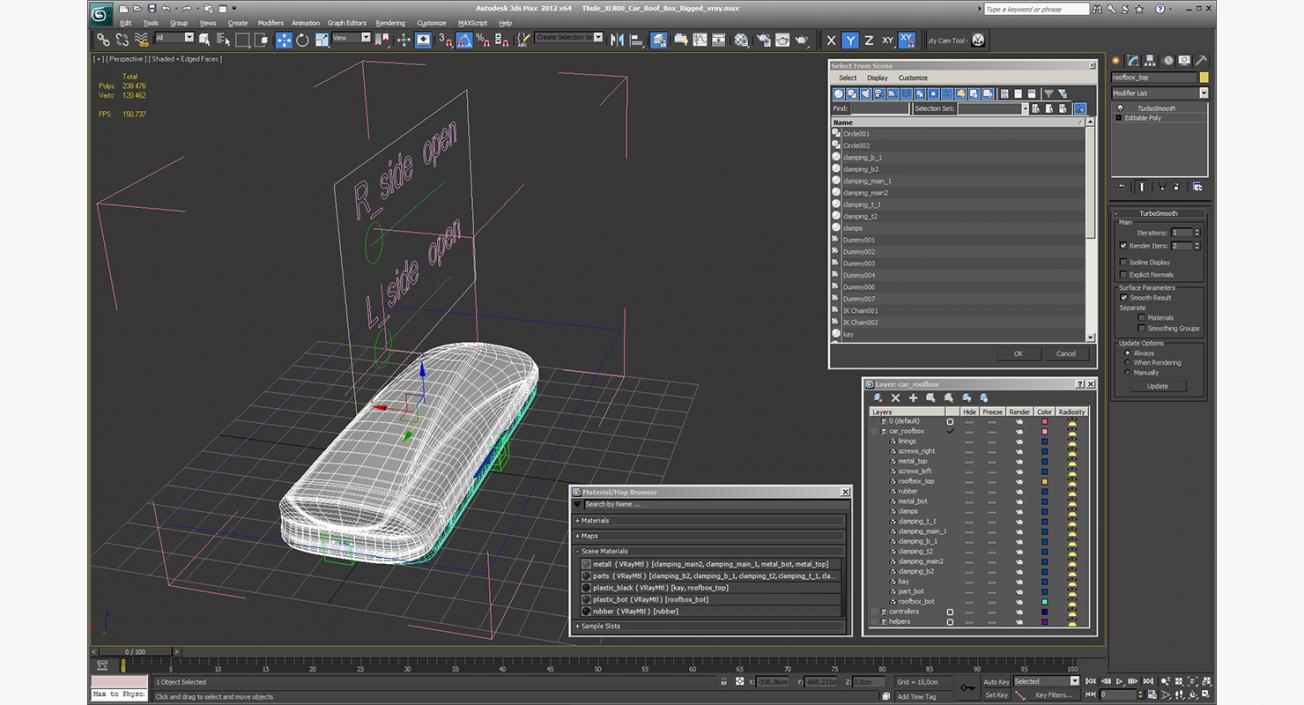 3D Thule XL800 Car Roof Box Rigged