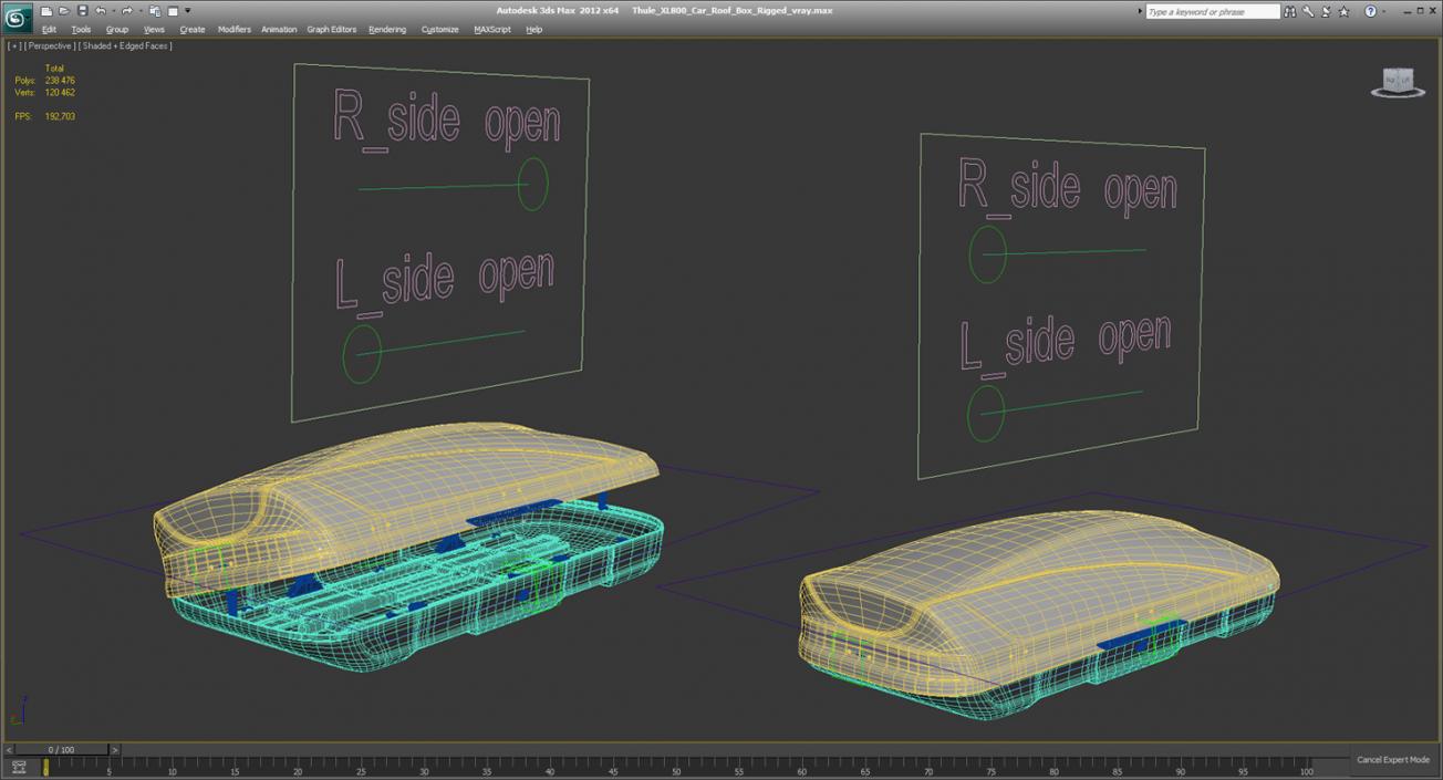 3D Thule XL800 Car Roof Box Rigged