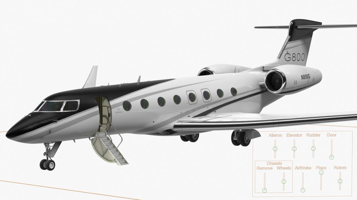 3D Gulfstream G800 Large Business Jet Rigged