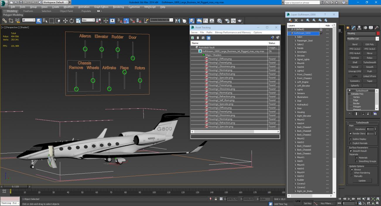 3D Gulfstream G800 Large Business Jet Rigged