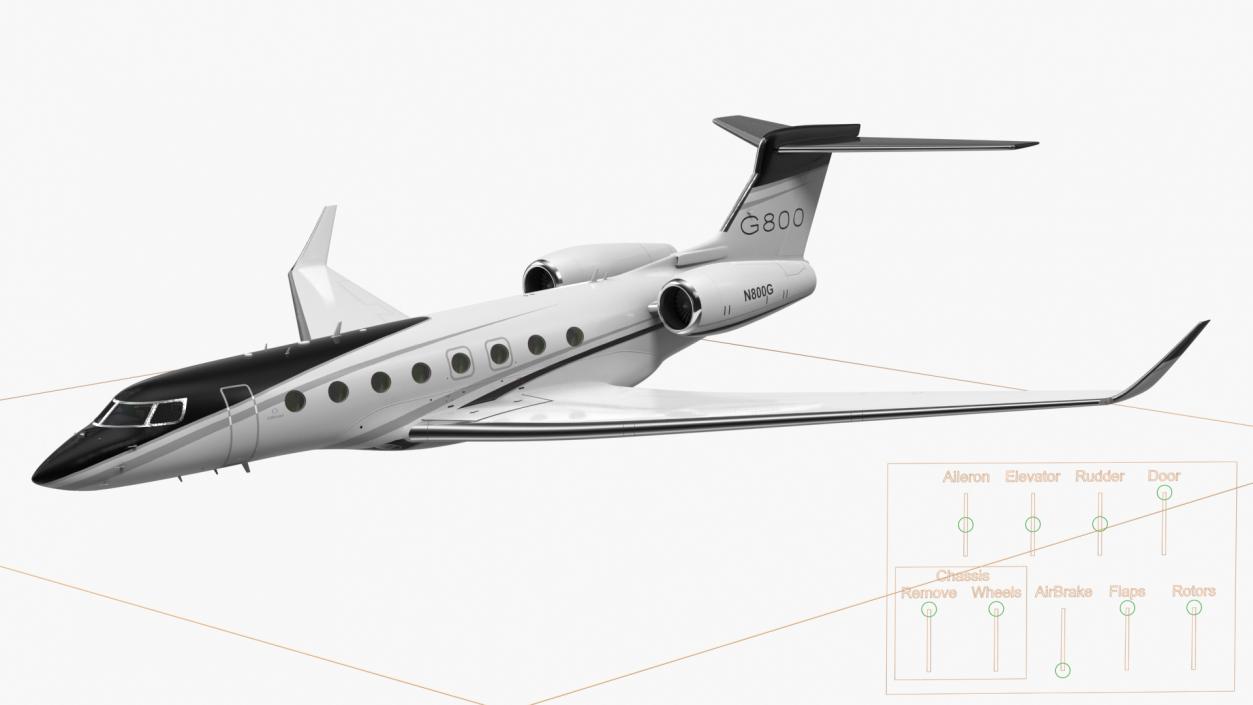 3D Gulfstream G800 Large Business Jet Rigged