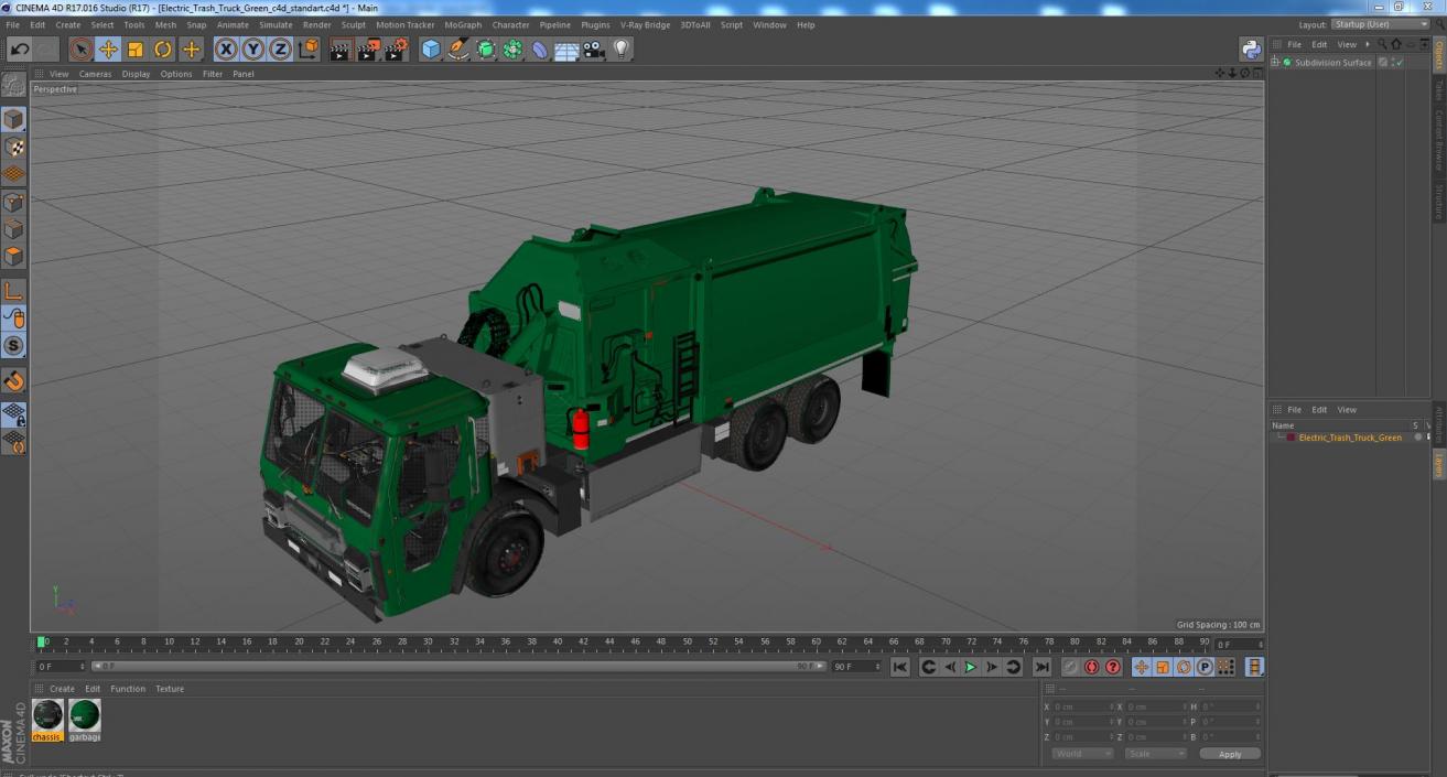 3D Electric Trash Truck Green