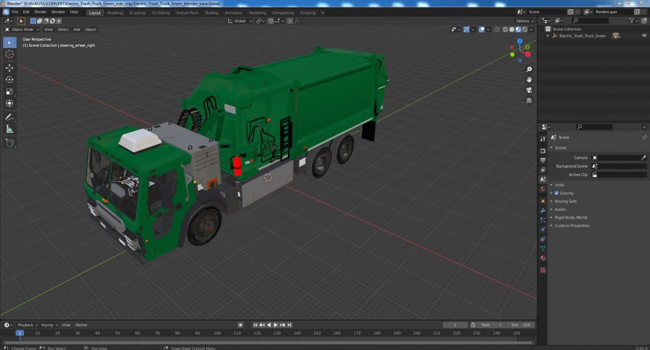 3D Electric Trash Truck Green