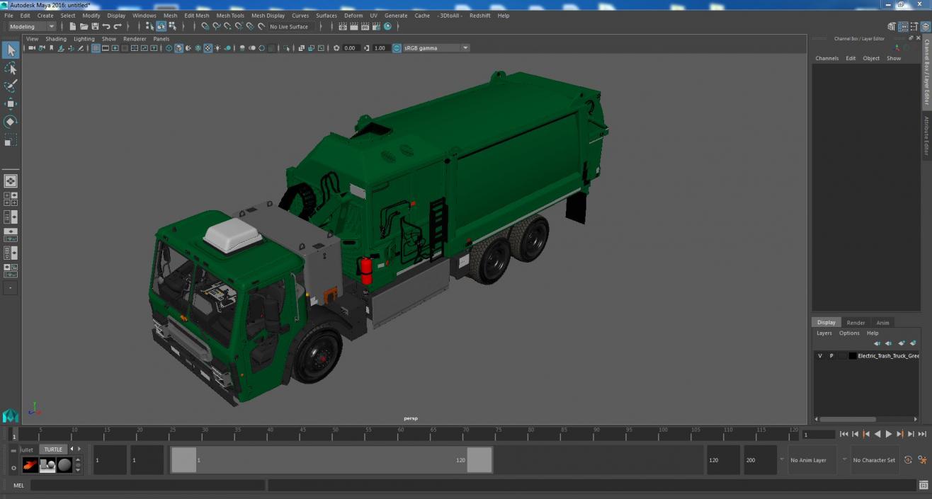 3D Electric Trash Truck Green