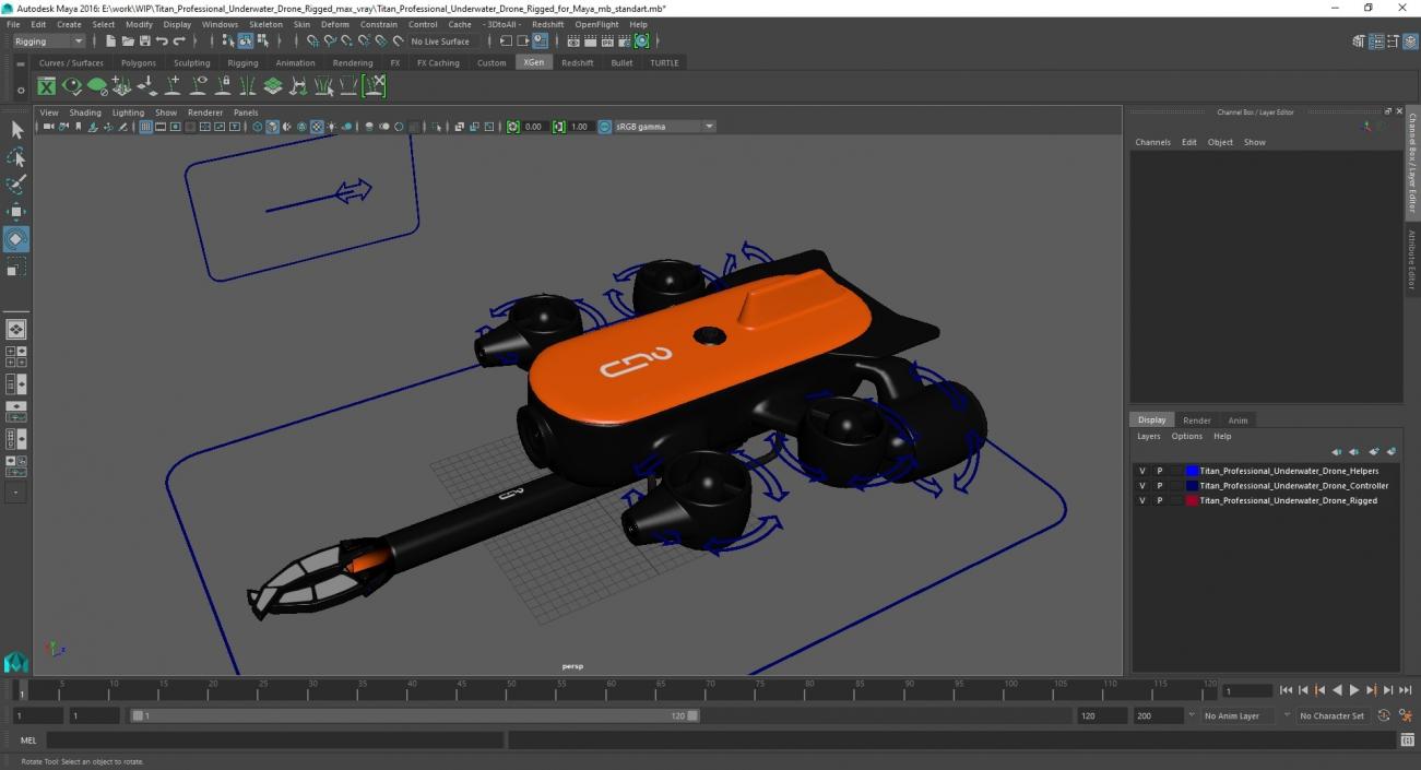 3D Titan Professional Underwater Drone Rigged for Maya
