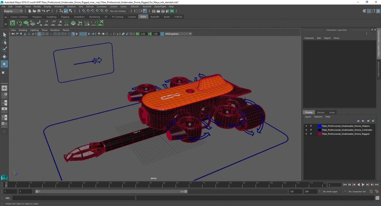 3D Titan Professional Underwater Drone Rigged for Maya