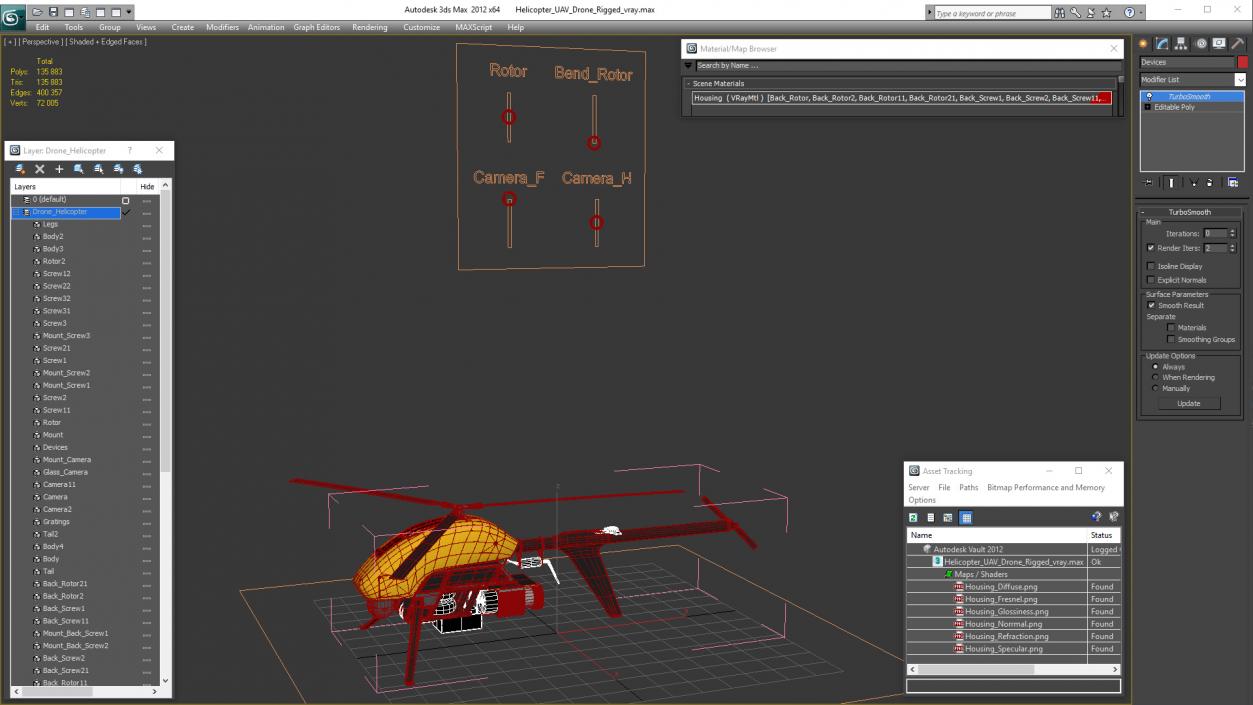 Helicopter UAV Drone Rigged 3D