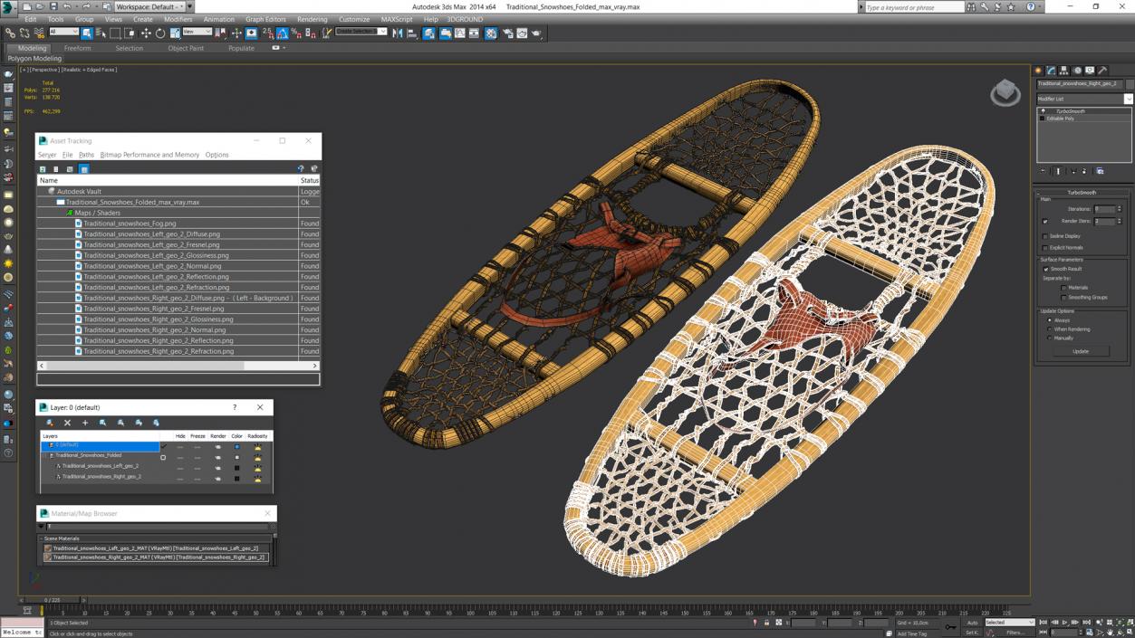 3D Traditional Snowshoes Folded model