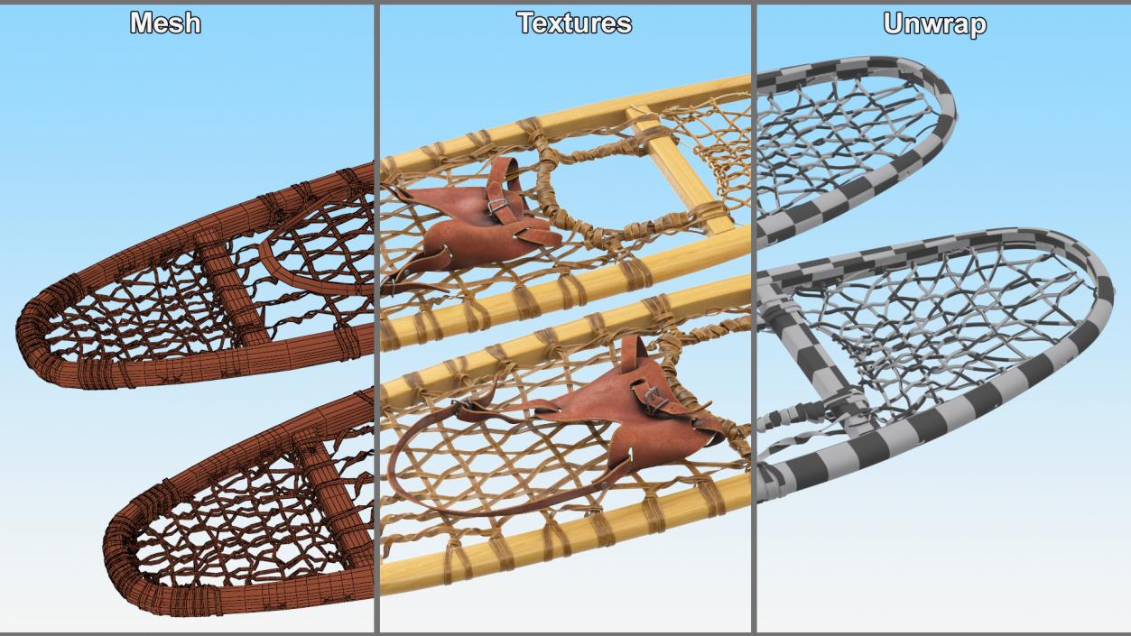 3D Traditional Snowshoes Folded model