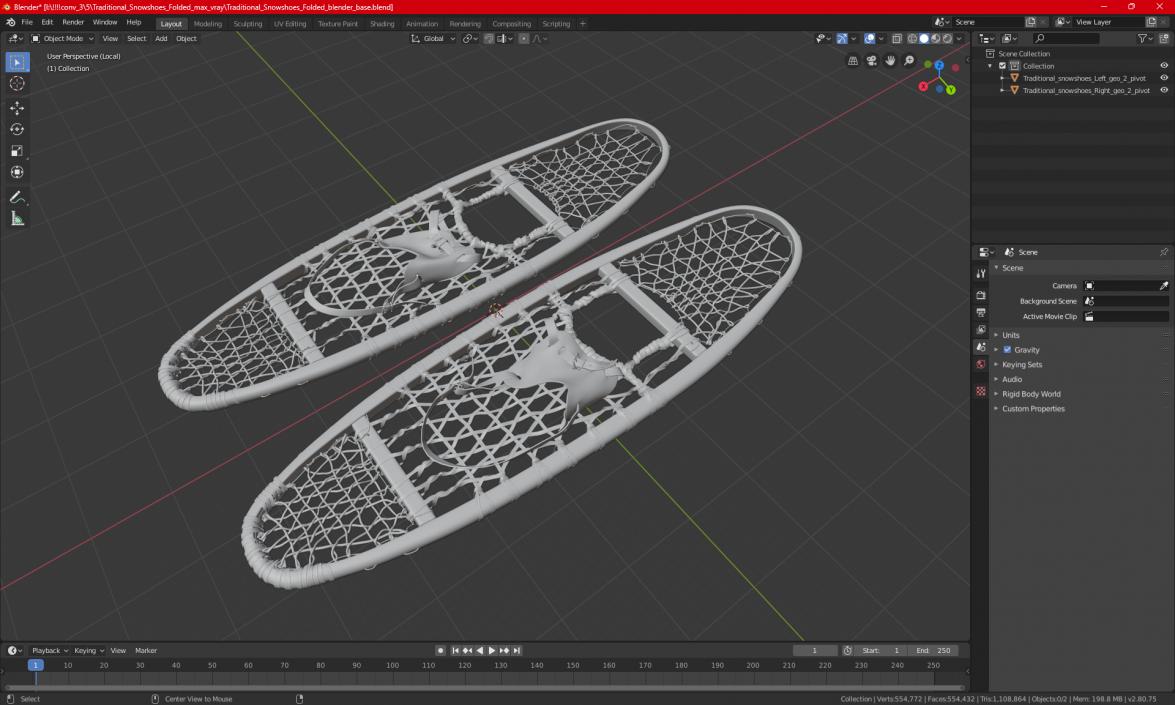 3D Traditional Snowshoes Folded model