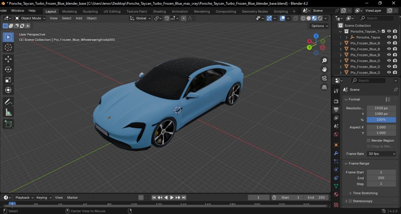 Porsche Taycan Turbo Frozen Blue 3D