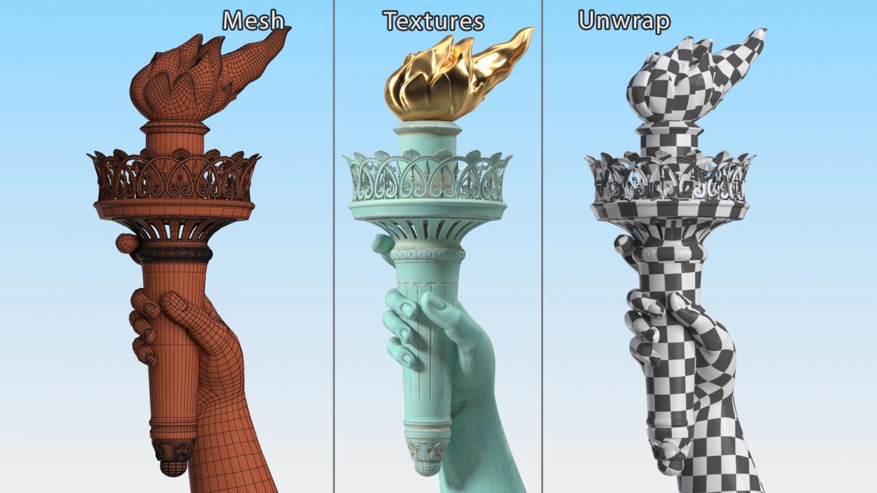 3D Hand Holding the Torch of Liberty model