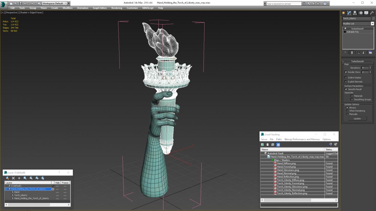 3D Hand Holding the Torch of Liberty model