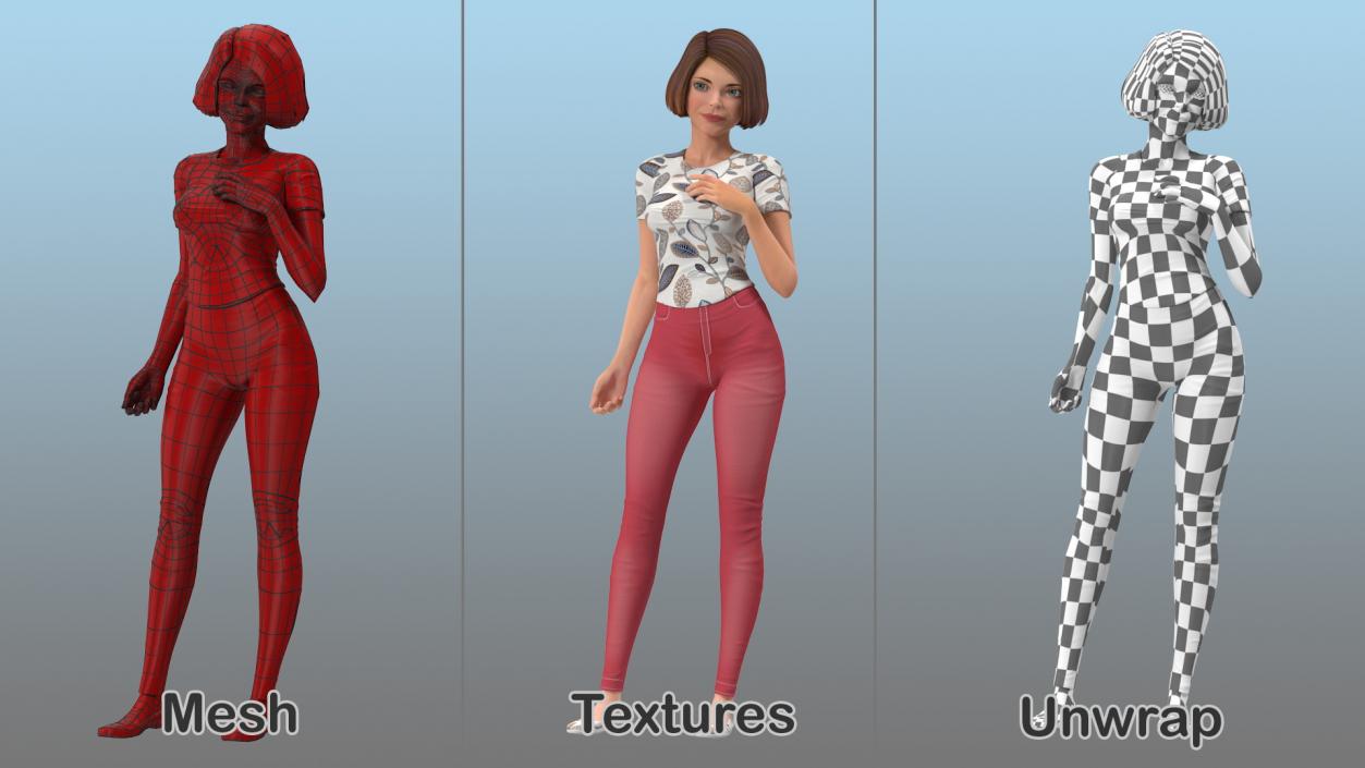 3D Casual Women Summer Suit Rigged