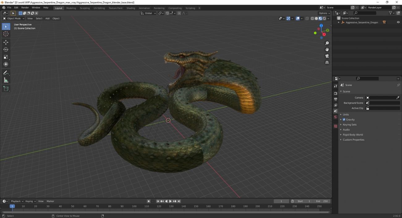 3D Aggressive Serpentine Dragon model