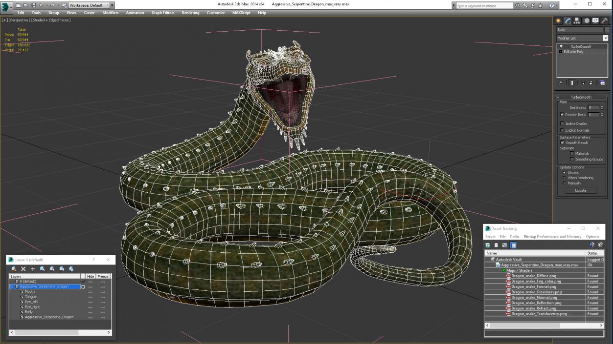 3D Aggressive Serpentine Dragon model