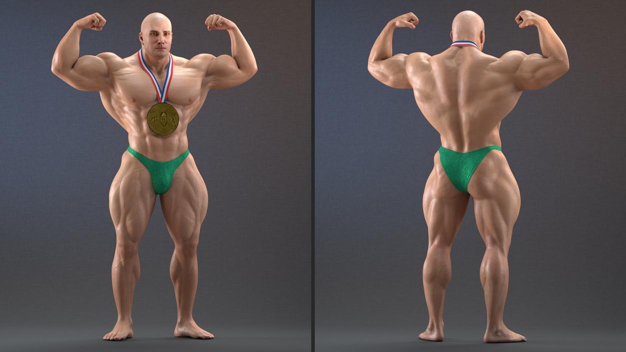 3D Champion Bodybuilder Man Winner Pose