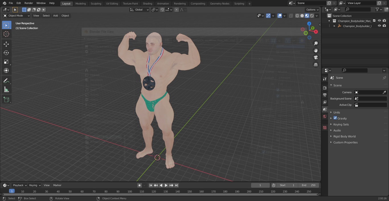 3D Champion Bodybuilder Man Winner Pose