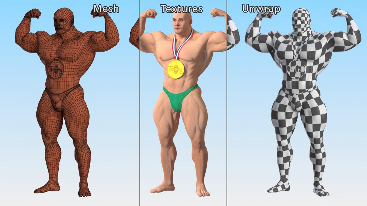 3D Champion Bodybuilder Man Winner Pose