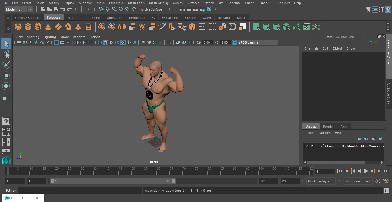 3D Champion Bodybuilder Man Winner Pose