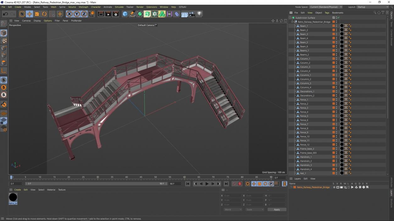 3D Retro Railway Pedestrian Bridge 2 model