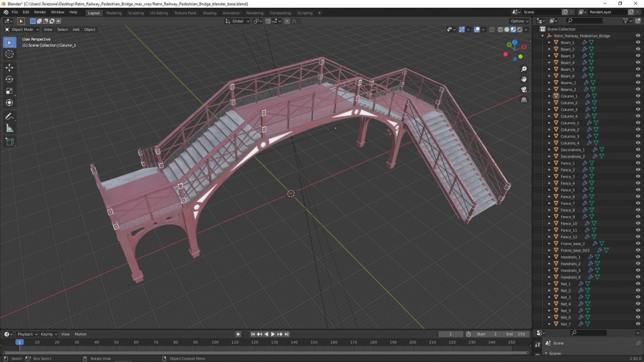 3D Retro Railway Pedestrian Bridge 2 model