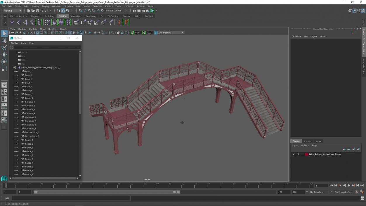 3D Retro Railway Pedestrian Bridge 2 model